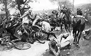 Black And White Army Images Prints: French cavalry attacking German troops, First World War, 1914