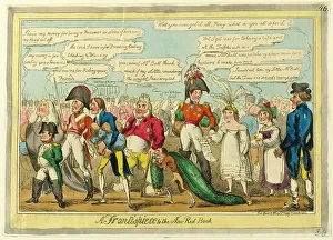 Napoleon Bonaparte Caricature Prints: A Frontispiece to the New Red Book, published June 13, 1816. Creator: William Heath