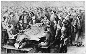 Gambling in the mines, Faro, California, 19th century (1937).Artist: Britton & Rey Gambling in the mines, Faro, California, 19th century (1937).Artist: Britton & Rey