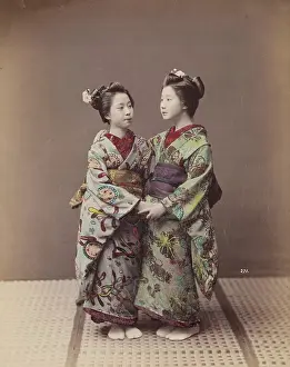 Traditional Japanese Costume Design Prints: Two Geishas, c1885. Creator: Unknown