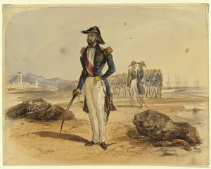 Naval Warfare Illustrations Prints: General with Troops in Background, n.d. Creator: Auguste Raffet