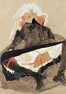 Girl in Black Dress with her Legs Spread, 1910. Artist: Schiele, Egon (1890?1918) Girl in Black Dress with her Legs Spread, 1910. Artist: Schiele, Egon (1890?1918)