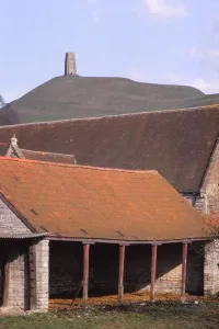 Glastonbury Tor Landscape Prints: Glastonbury Tor and Ancient Tithe Barn, Somerset, 20th century. Artist: CM Dixon