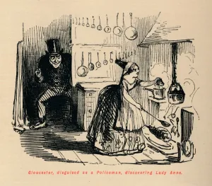 English Royalty History Prints: Gloucester, disguised as a Policeman, discovering Lady Anne. Artist: John Leech