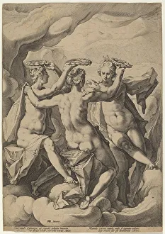 Greek Mythology Female Figures Prints: The Three Graces, 1588. Creator: Jacob Matham