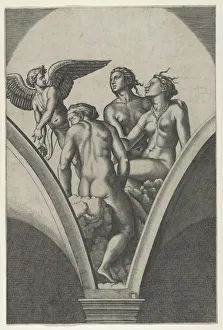 Marcantonio Raimondi Artwork Prints: The Three Graces sitting on clouds