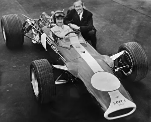 Graham Hill Prints: Graham Hill and Colin Chapman with Lotus 49, 1967 Print