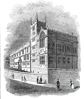 Black And White Images Britain Prints: Grammar school, Shrewsbury, 1845. Creator: Unknown