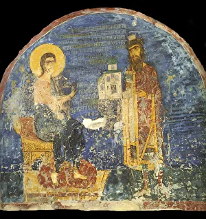 Grand Prince Yaroslav II Vsevolodovich with model of the Nereditsa Church before Christ Grand Prince Yaroslav II Vsevolodovich with model of the Nereditsa Church before Christ