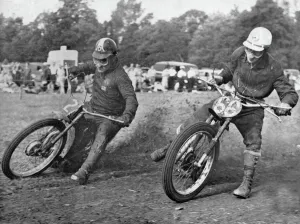 Grass track racing at Bishops Waltham, Coffin and Bungay on Jap motorcycles. Creator: Unknown Grass track racing at Bishops Waltham, Coffin and Bungay on Jap motorcycles. Creator: Unknown
