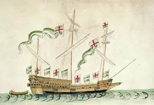 English Naval History Prints: The Graye Hounde, 1546. Creator: Unknown.
The Graye Hounde, 1546. Creator: Unknown