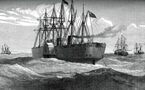 Atlantic Telegraph Cable Prints: The Great Eastern playing out the Atlantic telegraph cable, c1865, (c1880)