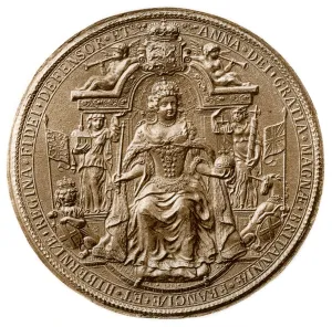 Third Great Seal of Queen Anne, obverse, 1702-1714 (1906) Third Great Seal of Queen Anne, obverse, 1702-1714 (1906)