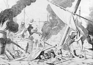 Greek fire during the Siege of Constantinople, before 1839. Artist: Bruni, Fyodor Antonovich (1800-1875) Greek fire during the Siege of Constantinople, before 1839. Artist: Bruni, Fyodor Antonovich (1800-1875)