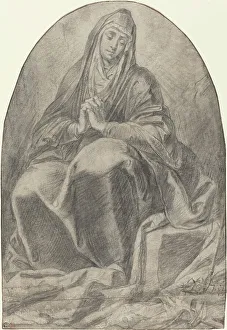 Biblical Character Depictions Prints: The Grieving Virgin Contemplating Instruments of the Passion, 1640s. Creator: Unknown