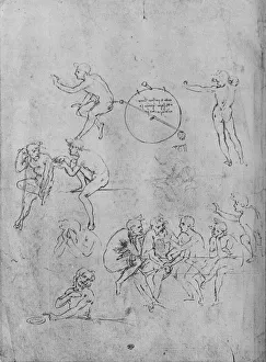 Black And White Line Drawing Prints: A Group of Figures Conversing at a Table
