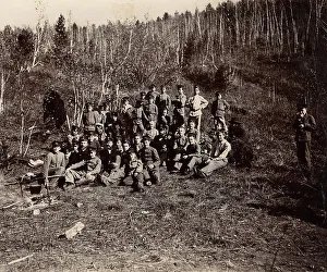 Black And White Forest Landscape Prints: A group of Irkutsk high school students on an excursion in the forest