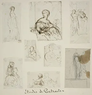 Nineteenth Century European Art Gallery Prints: Group of Portrait and Compositional Studies, n. d. Creator: Jules Elie Delaunay