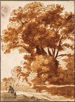 Albertina Vienna Collection Prints: Group of Trees and Resting Sheperd, 1630s. Artist: Lorrain, Claude (1600-1682)