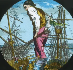 Victorian Era Transportation Prints: Gulliver captures the Blefuscudians ships