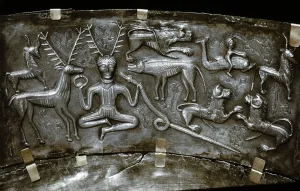 Detail of Gundestrup Cauldron, Celtic horned God Cernunnos, Danish, c100 BC Detail of Gundestrup Cauldron, Celtic horned God Cernunnos, Danish, c100 BC