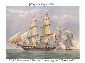Cigarette Card Collectors Item Prints: H. M. Brigantine Buzzard capturing the Formidable, 1936. Creator: Unknown
