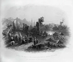 Hadgi (Mecca pilgrims) encamped near Antioch, on the banks of the Orontes, Turkey, 1841.Artist: Henry Adlard Hadgi (Mecca pilgrims) encamped near Antioch, on the banks of the Orontes, Turkey, 1841.Artist: Henry Adlard