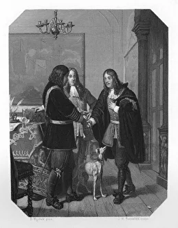 Handshake between Cornelis Tromp and Michiel de Ruyter, 17th century (c1870). Artist: JH Rennefeld Handshake between Cornelis Tromp and Michiel de Ruyter, 17th century (c1870). Artist: JH Rennefeld