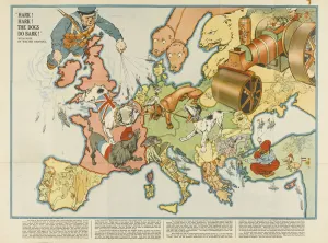 Hark! Hark! The Dogs Do Bark! European satirical map, 1914. Artist: Anonymous Hark! Hark! The Dogs Do Bark! European satirical map, 1914. Artist: Anonymous