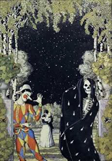 Harlequin and Death, 1907. Artist: Somov, Konstantin Andreyevich (1869-1939) Harlequin and Death, 1907. Artist: Somov, Konstantin Andreyevich (1869-1939)