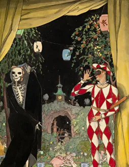 Harlequin and Death, 1918. Artist: Somov, Konstantin Andreyevich (1869-1939) Harlequin and Death, 1918. Artist: Somov, Konstantin Andreyevich (1869-1939)