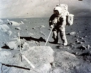 Harrison Schmitt works the scoop on the lunar surface, Apollo 17 mission, December 1972 Harrison Schmitt works the scoop on the lunar surface, Apollo 17 mission, December 1972