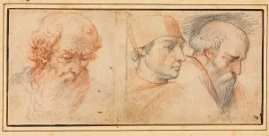 Three Head Studies Print, 17th Century
