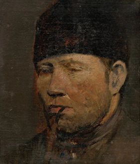 Agricultural Labourer Portrait Prints: Head Study of a Peasant with a Pipe, 1880-1900. Creator: Ladislav Mednyanszky