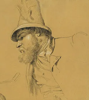 Monochrome Pencil Drawings Prints: Head study for the “Scene from the Tyrolean Struggle for Freedom”