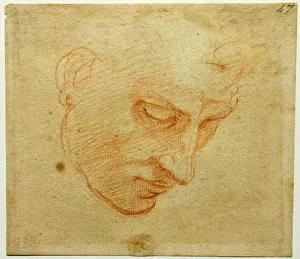 Red Chalk Drawings Italy Prints: Head Study to the Sistine Chapel ceiling