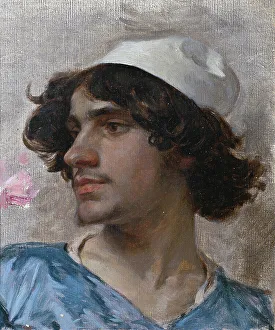 19th Century Print: Head of a Young Albanian Soldier Study