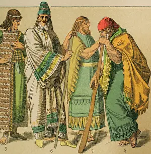 Prints of Hebrews, 1881. From left to right, 5: type of mantle, 6: Persian-Hebrew costume, 7-8: Assyrian-Hebrew mixed costumes Cantu Prints: Hebrews Costume Print, 1881