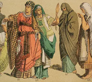 Prints of Hebrews, 1881. From left to right; 19-20: ladies clothing, 21: Hebrew woman in street clothes, 22: Assyrian-Hebrew mixed costume Cantu Prints: Hebrews Print, 1881 Engraving