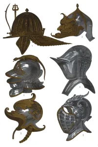 Helmets from the Armeria Real, Madrid, (1870). Artist: Franz Kellerhoven Helmets from the Armeria Real, Madrid, (1870). Artist: Franz Kellerhoven
