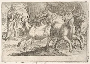 Hercules and the Oxen of Geryones: with a club raised by his right hand Hercules and the Oxen of Geryones: with a club raised by his right hand