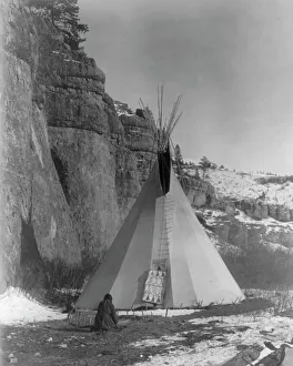 Edward Curtis Print: Apsaroke Hide Stretching