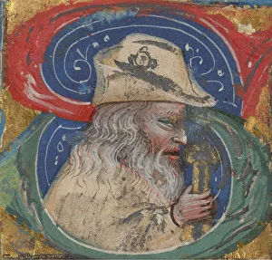 Medieval Fashion Clothing Prints: Historiated Initial from a Manuscript, 14th century. Creator: Unknown