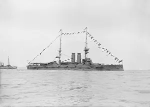 Prints of HMS Zealandia, 1913. HMS Zealandia was a King Edward VII-class battleship of the Royal Navy Isle Of Wight Prints: HMS Zealandia, 1913 Print: King Edward VII-class Battleship