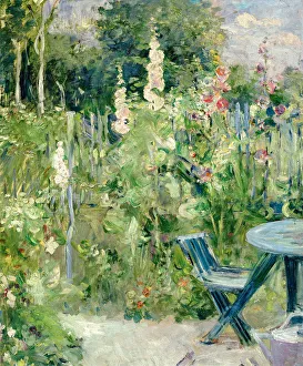 Hollyhocks (Roses tremieres), 1884. Artist: Morisot, Berthe (1841-1895) Hollyhocks (Roses tremieres), 1884. Artist: Morisot, Berthe (1841-1895)