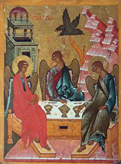The Holy Trinity, 15th century. Artist: Russian icon The Holy Trinity, 15th century. Artist: Russian icon
