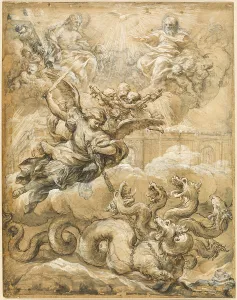 Religious Image Prints: The Holy Trinity with Saint Michael Conquering the Dragon, 1666 Print