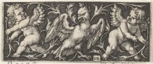 Horizontal Panel Print with Eagle and Genii, 1544