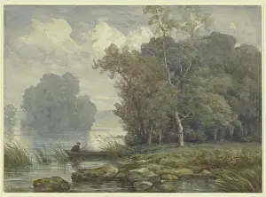 Prints of Hunter in a boat on a wooded shore, 19th century Peter Burnitz Prints: 19th Century Print of Hunter in a Boat on Wooded Shore