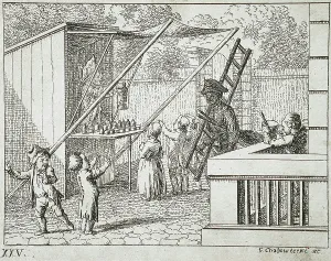 Print of a young boy reading from Basedow's Elementary Work, 1770